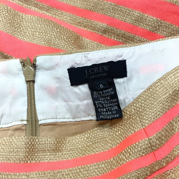 J.Crew Linen Blend Pencil Skirt Coral & Tan Stripes Size 6 - Picture 7 of 12